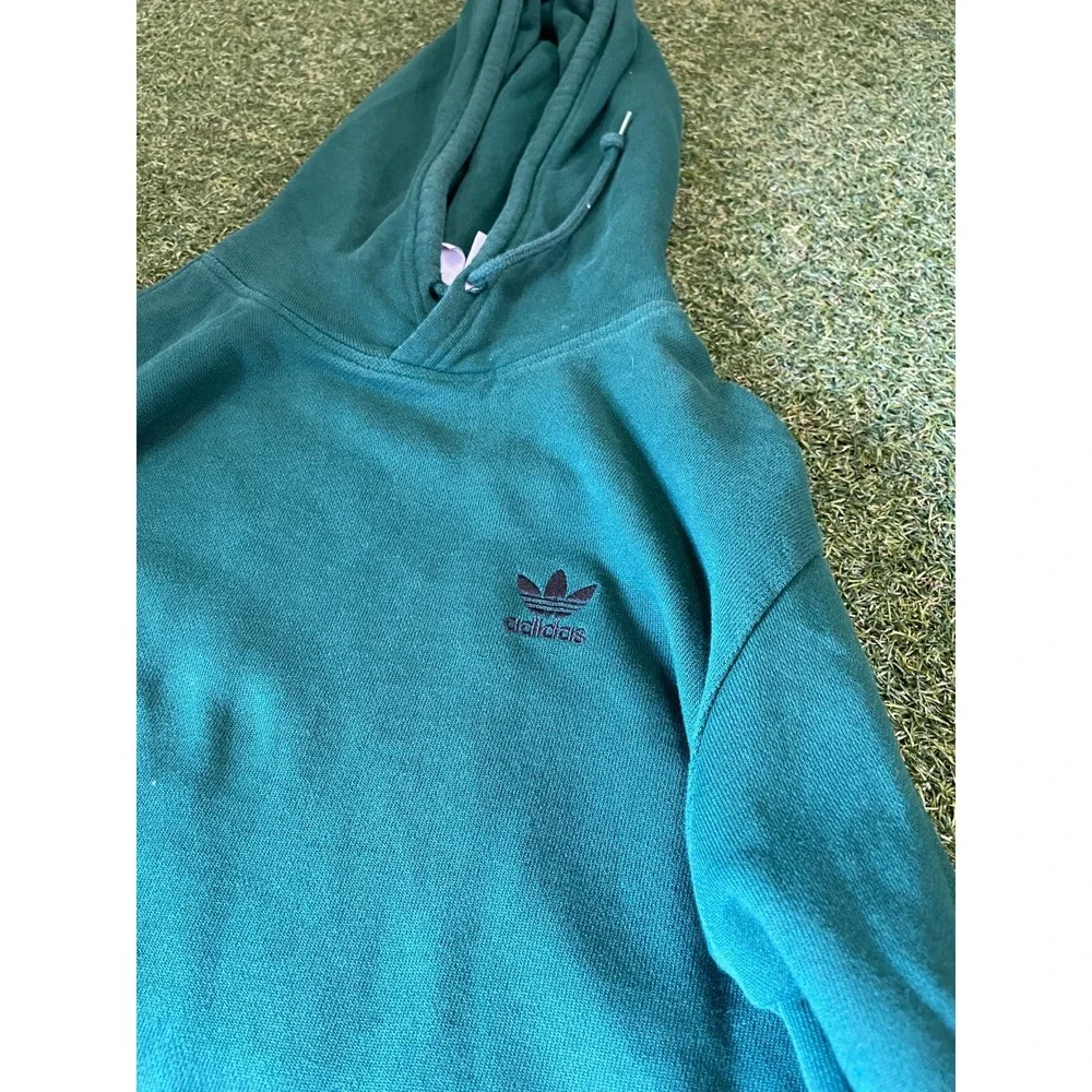 Adidas Hoodie Mens M Green Lined Logo‎ Long Sleeve Kangaroo Pockets Pullover